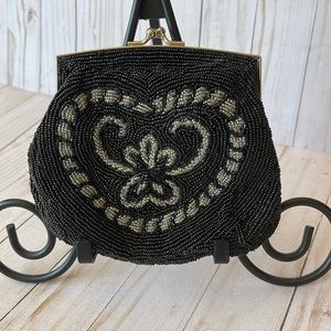 Nordstrom Clutch Handbag Black+Silver Beading Missing Chain Excellent Condition